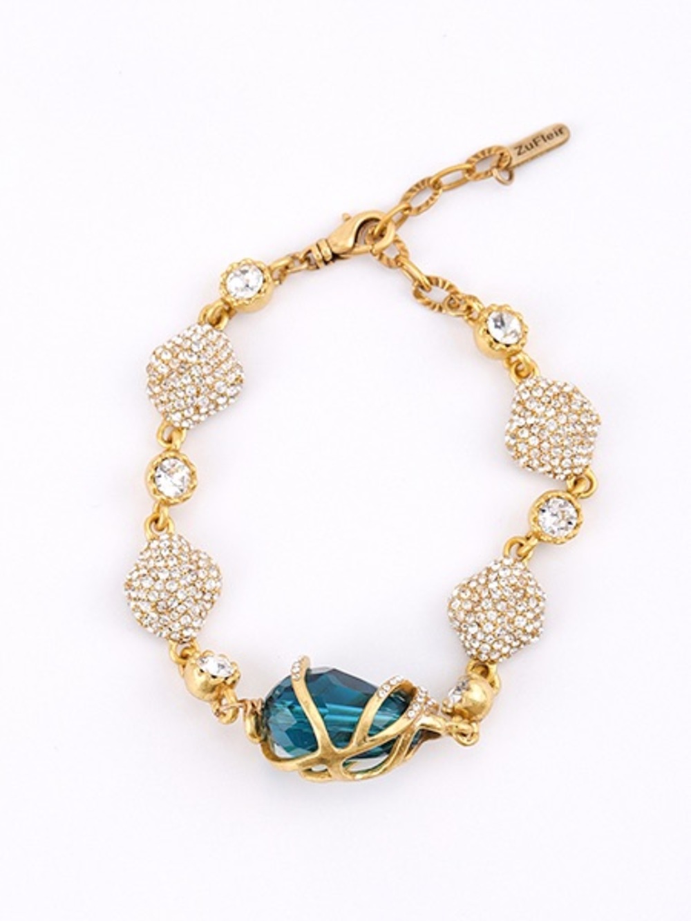 Gold-Plated Bracelet with Teal Crystal Accent
